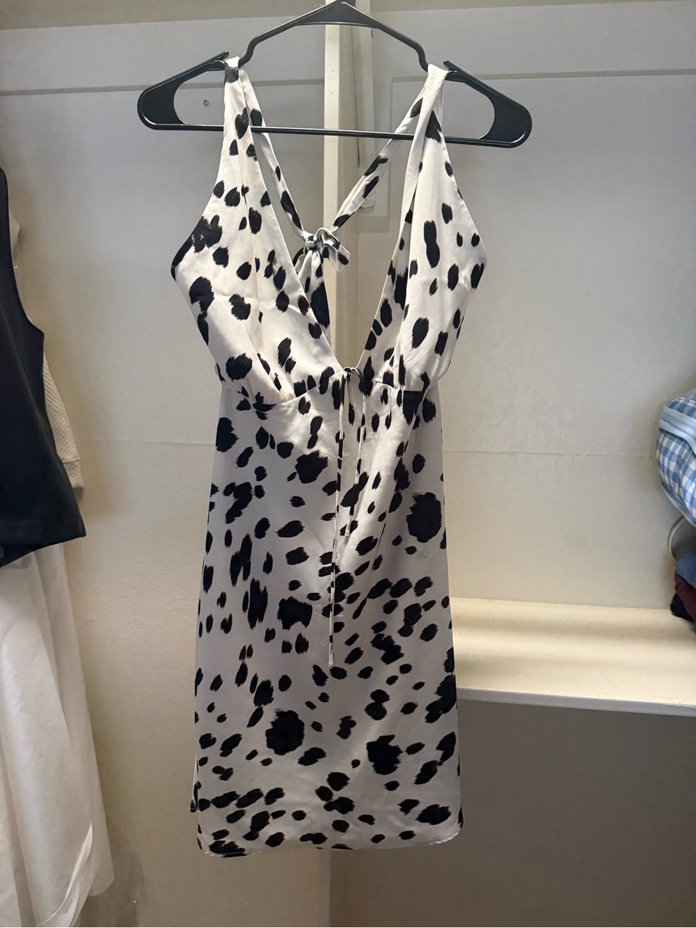 Abercrombie & Fitch Black and White Spotted Halter Mini Dress
